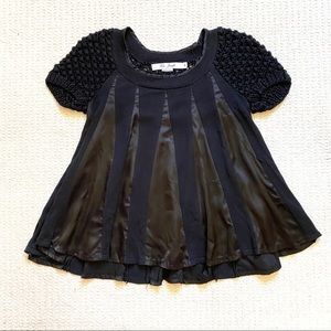 Vintage black silk blend pleated textured swing top size Medium
